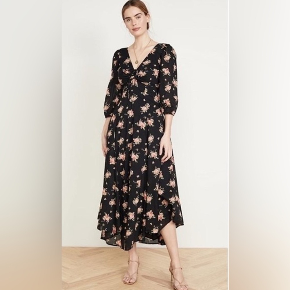 Free People Tiered Floral Maxi Dress Asymmetric Hem Layered Black Cottage Boho - Picture 12 of 12